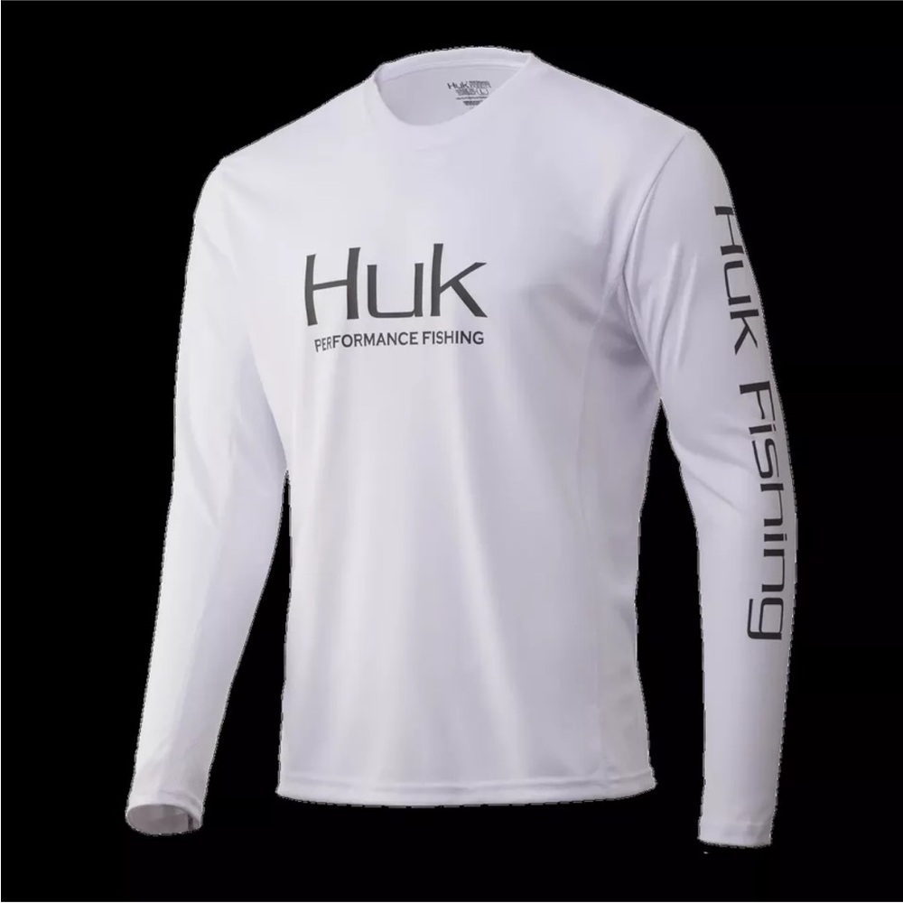 HUK FISHING Long Sleeve Quick Dry Graphic Logo Shirt White 3X